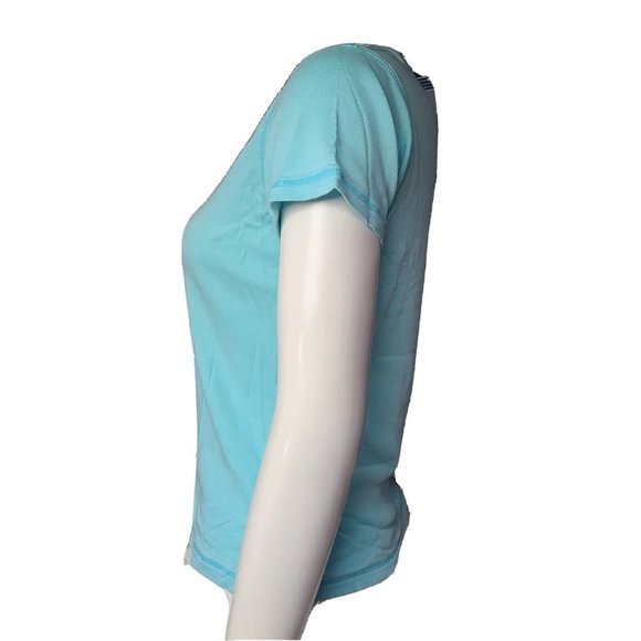 PJ SALVAGE Solid All Blue Short Sleeve V Neck Pajama Top Womens Size S Small - Picture 2 of 7